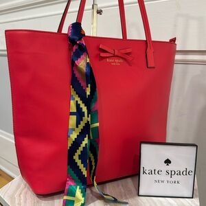Kate Spade Red Tote Bag with Multicolor Scarf